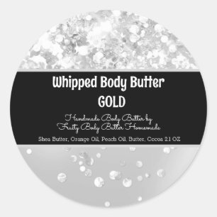 Pegatina Redonda Glam Glitter Secuencia Plateado Baño Marca Empaque