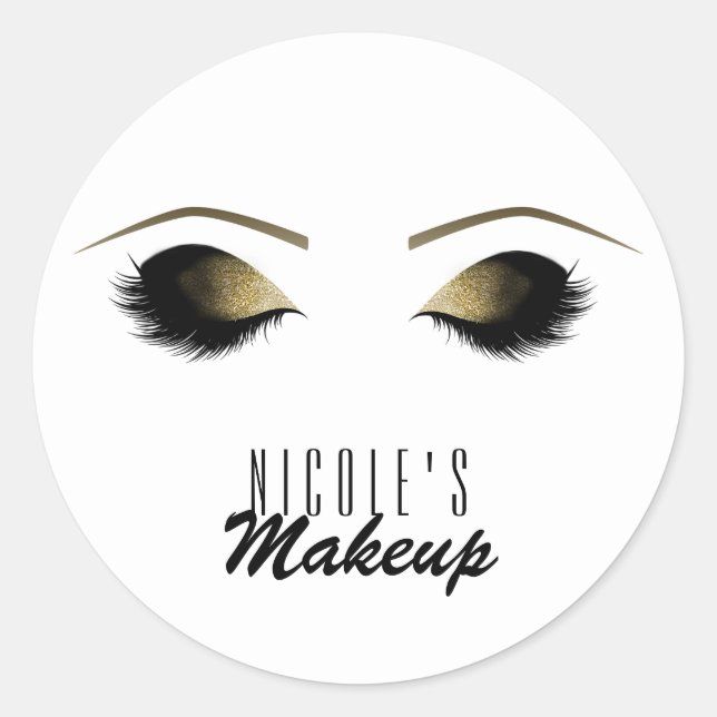 Pegatina Redonda Glam Gold Makeup Eyelashes Personalizados (Anverso)