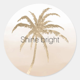 Pegatina Redonda Glam Gold Tropical Palm Tree Ombre