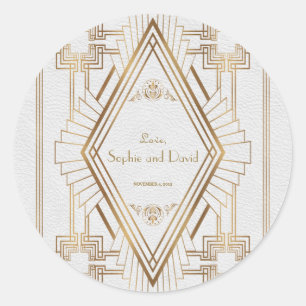 Pegatina Redonda Glam Gold y White Great Gatsby Boda