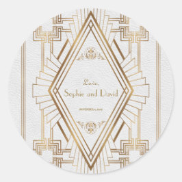Pegatina Redonda Glam Gold y White Great Gatsby Boda