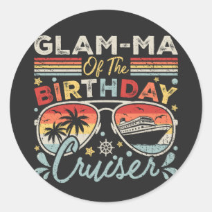 Pegatina Redonda Glam-mamáes de las vacaciones de crucero de cumple