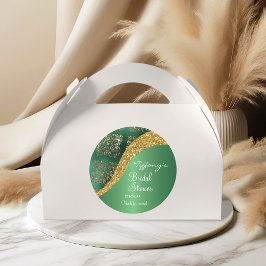 Pegatina Redonda Glam Oro Brillo Verde Metálico Nupcial
