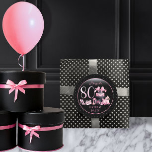 Pegatina Redonda Glam Pink Black Fashion 80th Birthday Party