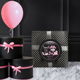 Pegatina Redonda Glam Pink Black Fashion Sweet 16 cumpleaños fiesta