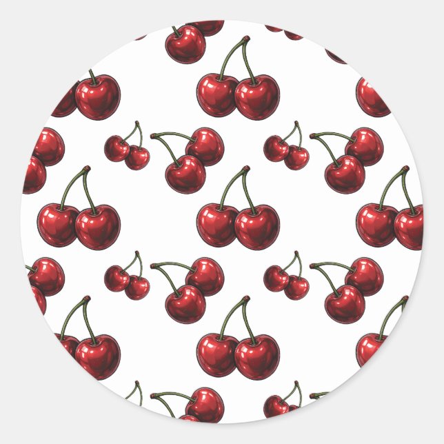 Pegatina Redonda Glam Retro Glossy Red Cherries (Anverso)