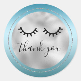 Pegatina Redonda Glam Silver Aqua Black Eyelashes Gracias