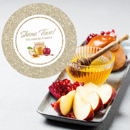 Pegatina Redonda Glam White y Purpurina de Oro Judh Rosh Hashanah