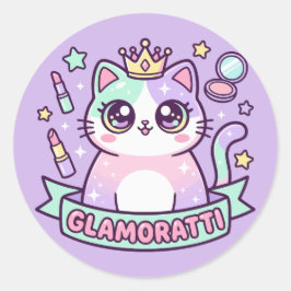 Pegatina Redonda Glamoratti Gato