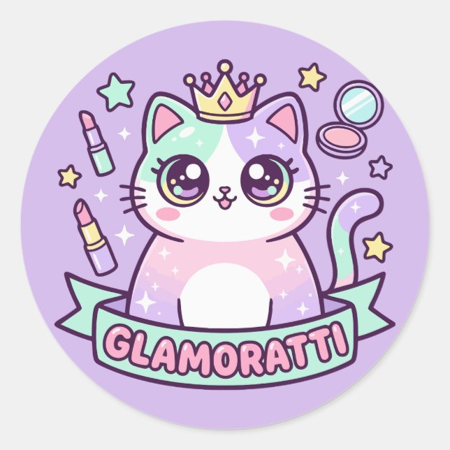 Pegatina Redonda Glamoratti Gato (Anverso)