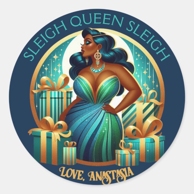 Pegatina Redonda Glamorosa mujer negra festividad Navidades elegant (Anverso)