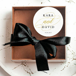 Pegatina Redonda Glamoroso Boda Faux Gold Classic