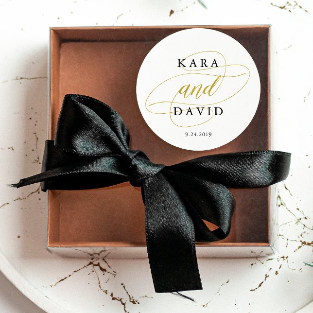 Pegatina Redonda Glamoroso Boda Faux Gold Classic (Subido por el creador)