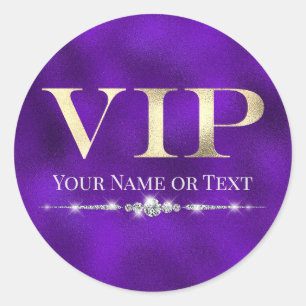 Pegatina Redonda Glamoroso Gold VIP en Morado