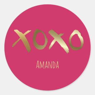 Pegatina Redonda Glamoroso oro rosa XOXO Valentine