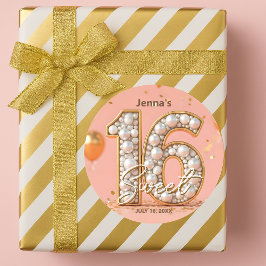 Pegatina Redonda Glamorous Regal Pearl Blush Pink Gold Sweet 16