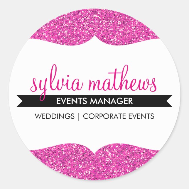 Pegatina Redonda GLAMOROUS SEAL elegante purpurina brillo rosa bril (Anverso)