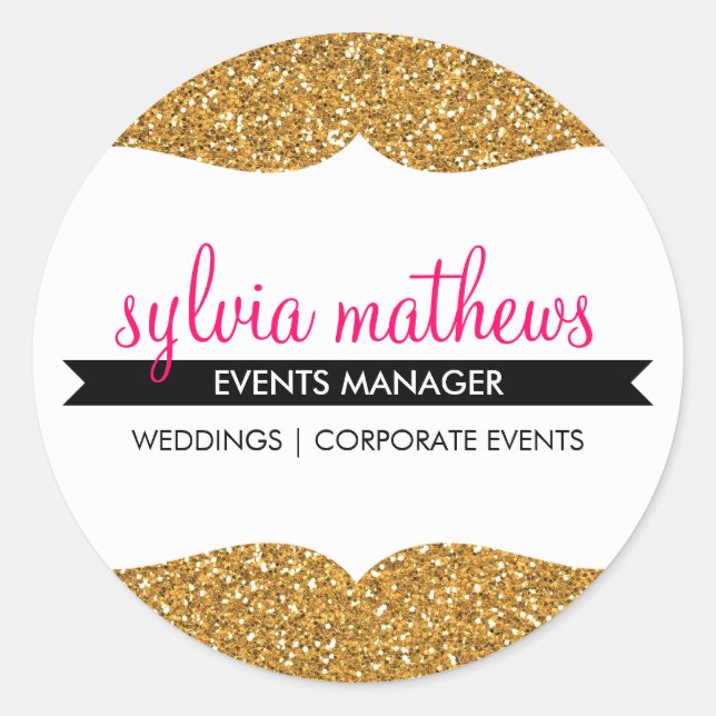 Pegatina Redonda GLAMOROUS SEAL elegante purpurina lustre oro rosa (Anverso)