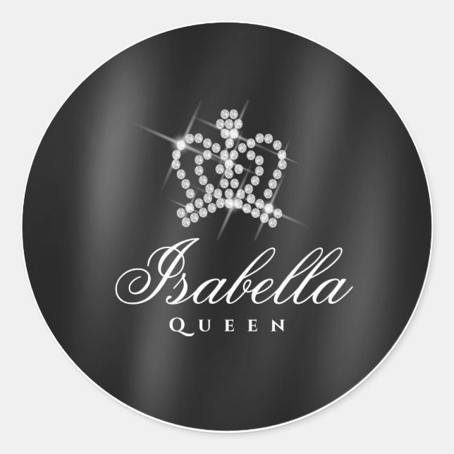 Pegatina Redonda Glamour brillante corona blanco negro (Anverso)