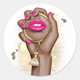 Pegatina Redonda Glamour Chic Rosa y Dorado