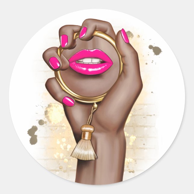 Pegatina Redonda Glamour Chic Rosa y Dorado (Anverso)