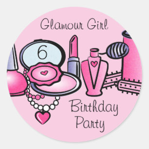 Pegatina Redonda Glamour Chica Cumpleaños