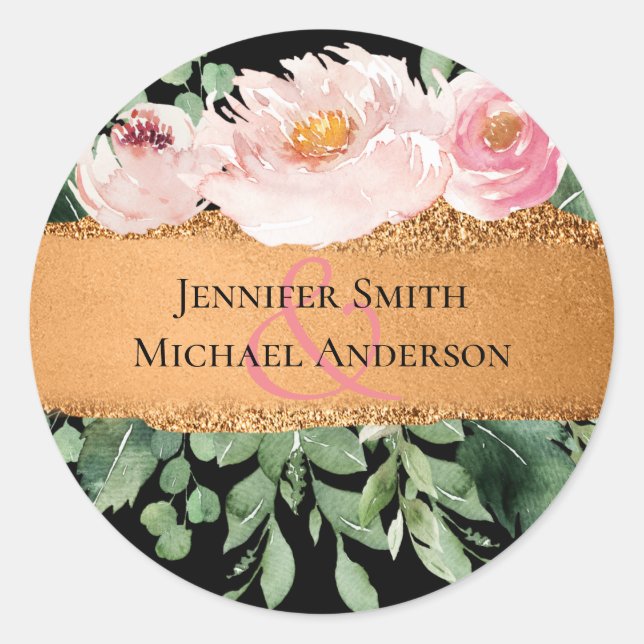 Pegatina Redonda Glamour Girly Boda Rosa de presupuesto de LeahG (Anverso)