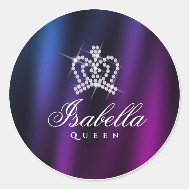 Pegatina Redonda Glamour glamuroso Crown Blue Purple (Anverso)