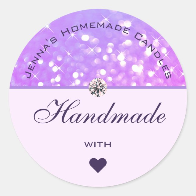 Pegatina Redonda Glamour Púrpura Lilac Purpurina hecho a mano con a (Anverso)