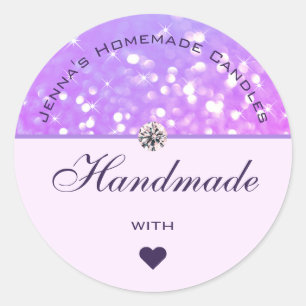 Pegatina Redonda Glamour Púrpura Lilac Purpurina hecho a mano con a