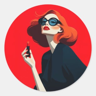 Pegatina Redonda Glamour retro rojo audaz