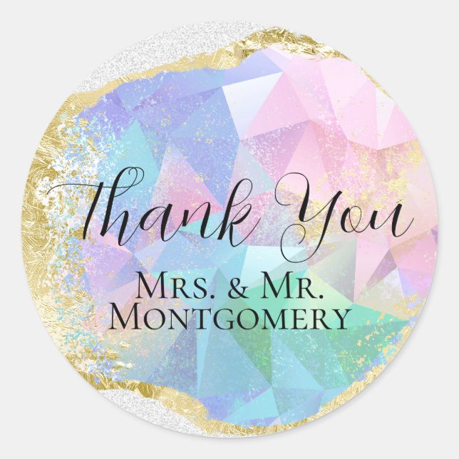 Pegatina Redonda Glamurosa piedra ópera con oro en Purpurina blanco (Anverso)