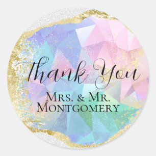 Pegatina Redonda Glamurosa piedra ópera con oro en Purpurina blanco