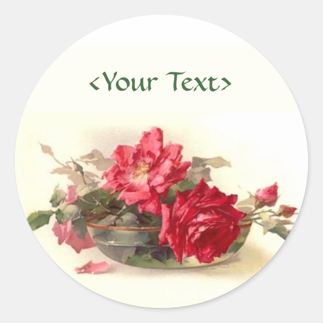 Pegatina Redonda Glass Bowl Roses - Customize (Anverso)