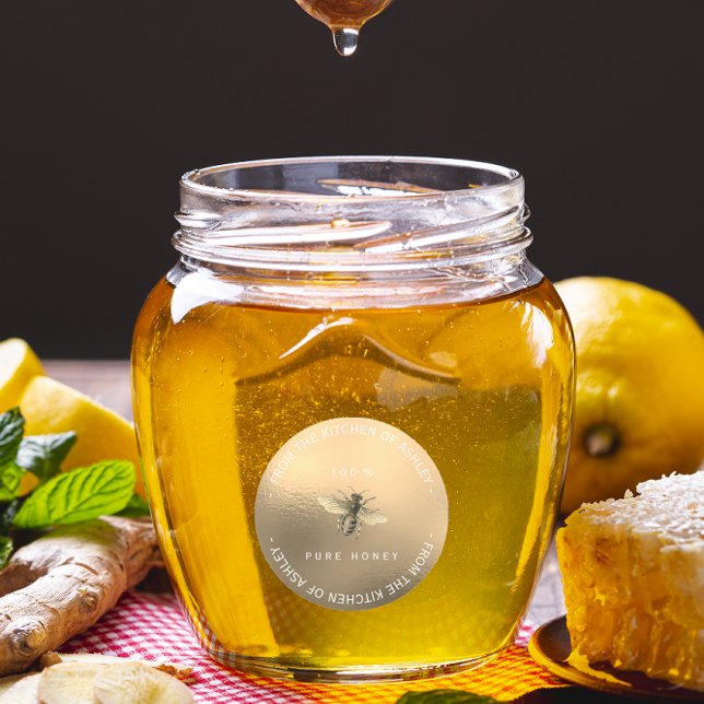 Pegatina Redonda Glass de oro de miel casera de la Circular persona (Custom Circular Homemade Honey Bee Gold Glass Classic Round Sticker)