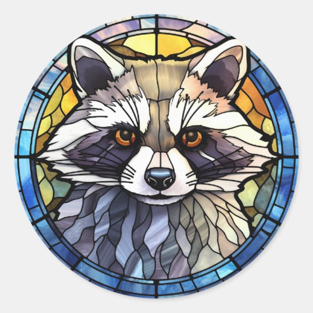 Pegatina Redonda Glass Frisky Raccoon dulce (Anverso)