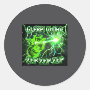 Pegatina Redonda Glerp Glorp Alien Gnarp Divertido Gato Loco Regalo