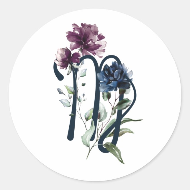 Pegatina Redonda Glifo Virgo Zodiac (Anverso)