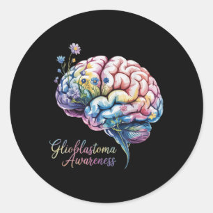 Pegatina Redonda Glioblastoma Sensibilización Floral Cáncer cerebra