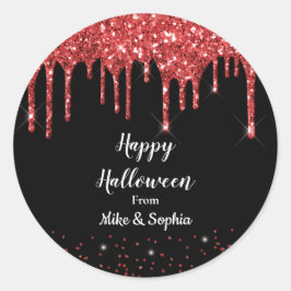 Pegatina Redonda Glitter de Sangre Roja que Gotea Vampire Halloween
