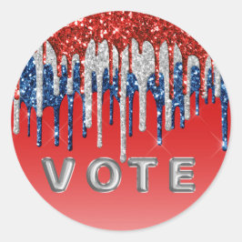 Pegatina Redonda Glitter Patriótico Goteo Americana Vota