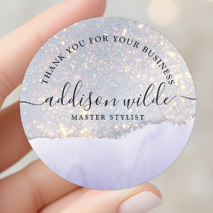 Pegatina Redonda Glitter Purpura Holográfico Lujo Glam Gracias