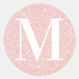 Pegatina Redonda Glitter Rosa Dorado Monogramado Serif Moderno Feme