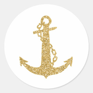 Pegatina Redonda Glittering Gold Anchor