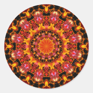 Pegatina Redonda Glittering Gold Mandala, resumen Naranja rojo Ambe