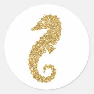 Pegatina Redonda Glittering Gold Sea Horse