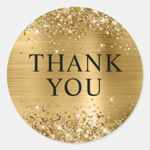 Pegatina Redonda Glittery Gold Foil Gracias