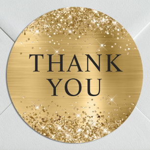 Pegatina Redonda Glittery Gold Foil Gracias