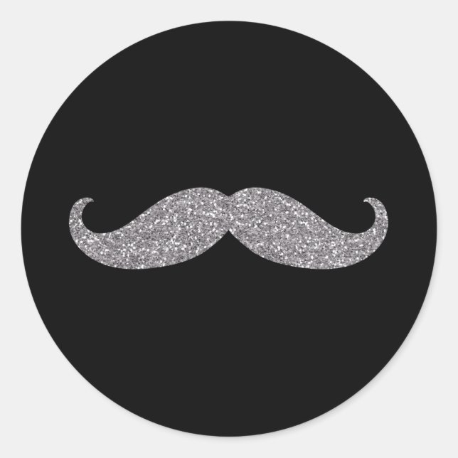 Pegatina Redonda Glitz Mustache de plata negra (Anverso)