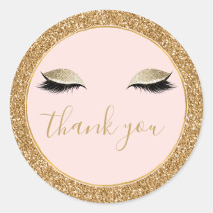 Pegatina Redonda Glitzy Gold Black Eyelashes Gracias